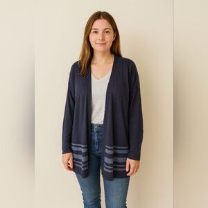 Lane Bryant Cardigan 26/28 Striped Open Sweater Ramie Comfy Lightweight